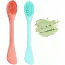 2 In 1 Cleansing BrushSilicone Face Applicator, 2PCS Face Brush Face Scrubber Exfoliating, Massaging, Remove Blackheads, Applicator Mud, Body Lotion, Pink Purple - 橙色和綠色 - 查看 2