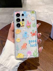 1 carcasă de telefon cu design drăguț și ecran complet, cu desene animate SpongeBob, caracatiță, stea de mare, alge marine, broască țestoasă, cochilie, crab, rezistentă la șocuri, potrivită pentru Samsung/Apple 17/16/15/14/13/12/11 Pro Max/12 Pro/14 Plus și alte modele