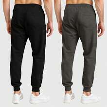 Kit Of 2 Men's Plain Flannel Sweatpants With Back Pocket - Negro/Plomo - Ver 2