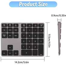 Teclado numérico inalámbrico BT308 para portátil, recargable con Bluetooth 5.0, ultradelgado, de 35 teclas para introducir datos. - Gris - Ver 3