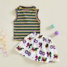 2Pcs/ Set Toddler Baby Girl Carnival Games Outfit Summer Sleeveless Lapel Collar Solid Color/Striped Vest Tops With Pleated Skirt Set - trắng - Xem 7