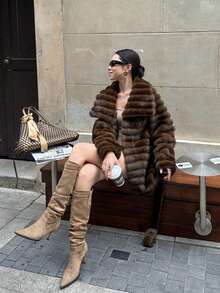 Women's Solid Color Soft Fleece Warm Winter Coat, Fashion For Vacation - Brown - View 7