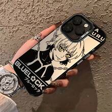 B-Blue L-Lockón Anime Niña traviesa Estuche de teléfono compatible con para 16 15 14 13 12 11 Pro X XR XSMAX 8 Plus Funda trasera anti-caída con acabado mate17  17promax - Negro - Ver 1