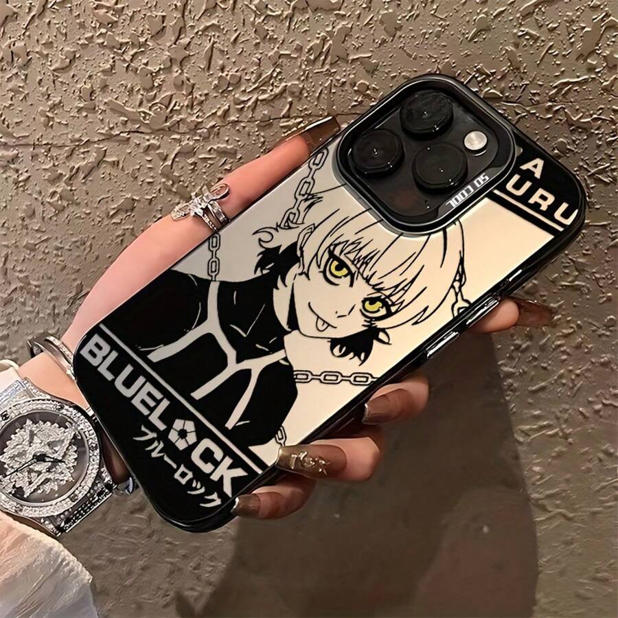 B-Blue L-Lockón Anime Niña traviesa Estuche de teléfono compatible con para 16 15 14 13 12 11 Pro X XR XSMAX 8 Plus Funda trasera anti-caída con acabado mate17 17promax - Negro - Ver 1