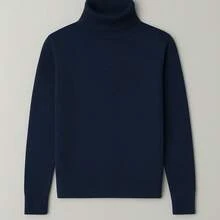 Women's High Neck Turtleneck Sweater In Elastane Knit - 藏蓝色 - 查看 2