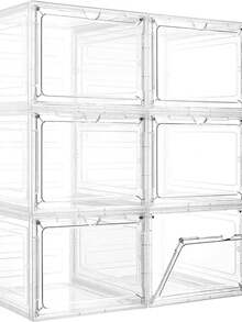 Set de 4 Piezas Zapateras de Acrílico Armables, Apertura Lateral, Caja de Exhibición Apilables para Sneakers, Coleccionables, Libros, Bolsos, Cierre Hermético, a Prueba de Polvo, Diseño Moderno y Compacto - Blanco - Ver 3