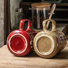 1pc 700ml Hand-Painted Floral Pattern Ceramic Coffee Mug - Multipurpose Kitchen & Dining Cup, Handmade Ceramic Mug & Water Cup - Multicolor - View 7