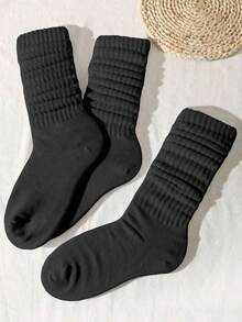 3 Pairs Women's Solid Black Casual Sports Socks - Multicolor - View 3