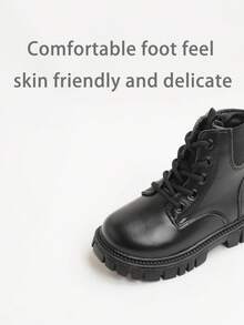 1 Pair Fashion New Solid Color Side Zipper Children's Thick Boots, Comfortable & Durable, Suitable For Outdoor, Autumn/Winter