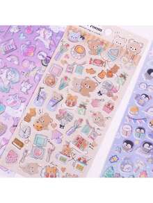 2/1 件可重复使用 3D 贴纸 - 可爱水果冰淇淋、实验室贴纸、动物和宠物（猫、狗）| 自粘分层贴纸，不对称形状，哑光表面，适用于剪贴簿、日记、计划本、DIY 手工艺品 | 柔和色彩和彩色卡通 3D 浮雕可爱趣味贴纸，水晶钻石浮雕贴纸，定制创意计划本贴纸（随机款式） - 淡紫色 - 查看 8