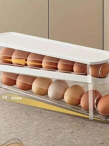 Space-Saving Refrigerator Side Door Rolling Egg Storage Box - Plastic Material, No Battery Required, Double-Layer Transparent Compartments For Easy Egg Access And Organization, Kitchen Refrigerator Storage Rack, Refrigerator Egg Storage Box - Multicolor - View 6