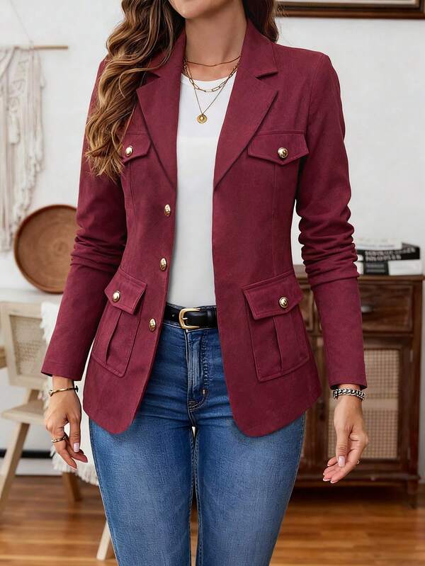 Women's Christmas Sister Outfit, New Year's Outfit - A Brand New Corduroy Blazer Jacket, Suitable For Family Gatherings, Casual Parties, Afternoon Tea, Thanksgiving Outfit