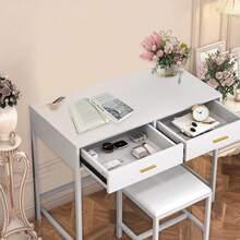 NEW Wooden Dressing Table Computer Desk Home Office Study Bedroom With Drawers - 白色 - 查看 5