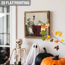2D Flat, 1 Piece, Classic Skull And Wine Glass In Bathtub Wooden Frame Sign, Rest Theme Wall Art, Suitable For Halloween Bathroom Bedroom Entrance Home Decoration Sign, 8x8 Inches, 2D Flat - 8x8 Inches - View 3