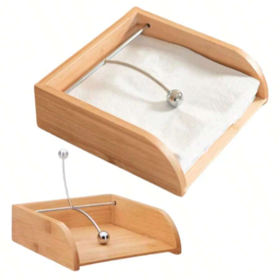 Napkin Holder For Table Decoration, Kitchen, Bamboo Napkin Holder, Iron Stand - 摩卡棕 - 查看 1