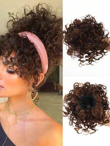 1 pieza Extensión de cabello sintético con moño rizado y ondulado desordenado con cordón elástico para uso diario, cosplay, festivales de música, fiestas y vacaciones de mujeres - Multicolor - Ver 16