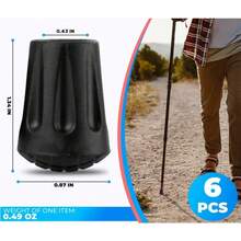 6Pcs Hiking Walking Stick Tips - Rubber Tips For Hiking Poles Hiking Accessories Collapsible Walking Stick Tips Rubber Tips For Canes - Hiking Pole Tips Rubber Tips For Walkers - Black - View 2
