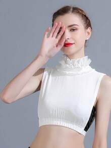 1件女士优雅白色蕾丝领假袖高领时尚打底衫，适合秋冬季日常穿着