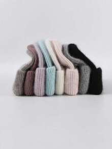 FADZOYLE 1顶女士针织翻边帽，柔软宽松保暖舒适针织帽，男女通用成人滑雪跑步帽，冬季 - 中灰色 - 查看 4