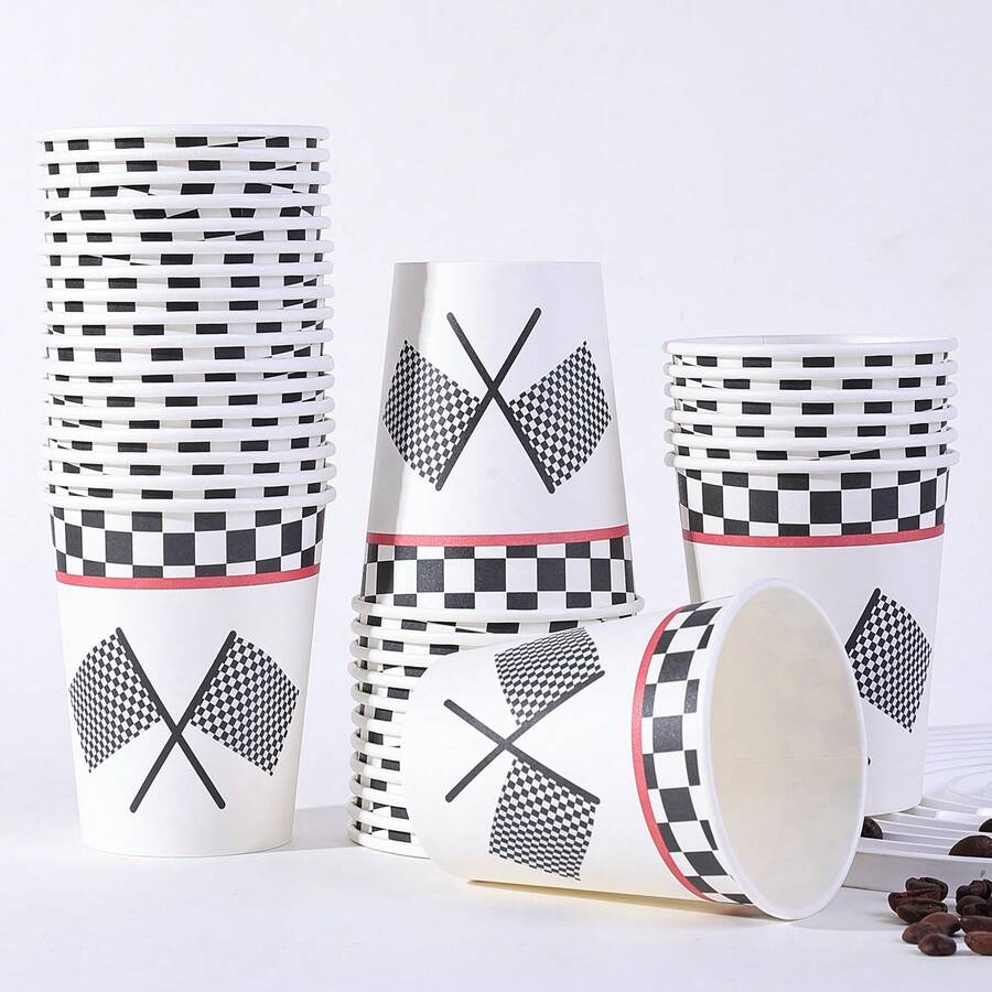 10/20/40/60pcs,Race Car Party Supplies,Racing Birthday Party Paper Cups, Luncheon Cups For Let's Go Racing Checkered Flags Birthday Party Decorations,Checkered Flag Design, Disposable Cups For Birthday Celebrations - 彩色 - 查看 1