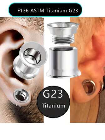 2个ASTM F136钛合金双喇叭耳扩耳钉，耳扩器，螺纹式耳扩，耳洞，10G、8G、6G、4G、2G、0G、00G，耳钉，身体穿刺饰品，男女通用
