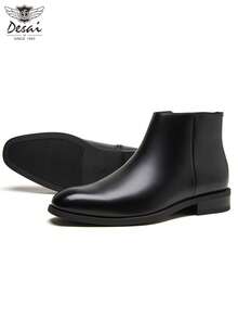 DESAI 1 Pair Chelsea Boots, New British Style Leather Boots For Men, Business Casual High-Top Leather Shoes With Side Zipper, Fashion Black Design Ankle Boots - Black - View 6
