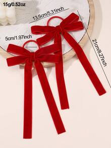 2pcs/4pcs Girls Velvet Bow Ribbon Hair Scrunchies Set - Red - View 6