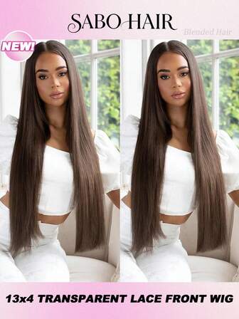 8-34Inch 200% Density 13x4 HD Lace Front Long Hair Human Blended Hair Wigs For Women #4 Brown Color Bone Straight Transparent Remy Lace Frontal Wigs Pre Plucked Free Styling Colored Wig For Women Daily Party Festival Use