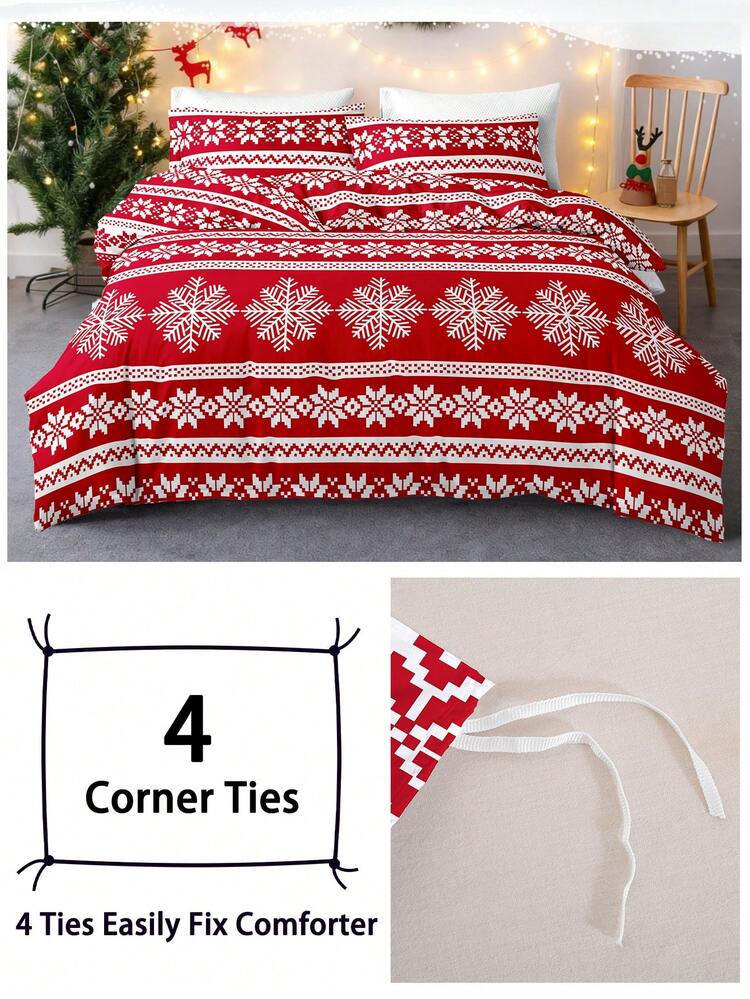 3pcs/Set Christmas Reindeer Christmas Tree Print Duvet Cover Set(1 Duvet Cover & 2 Pillowcase)Soft And Skin-Friendly Duvet Cover Bedding Set For Home, All Season Bed Sheets Set Christmas Gift - Multicolor - View 6