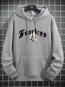 男士宽松保暖连帽衫，秋冬街头风格 - 灰色 - 查看 7