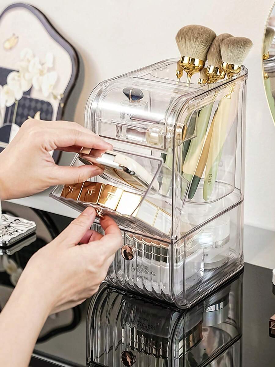 1 pieza Caja de almacenamiento de lápiz labial de escritorio, de alta gama con tapa, organizador de maquillaje a prueba de polvo para brillo de labios - Multicolor - Ver 1
