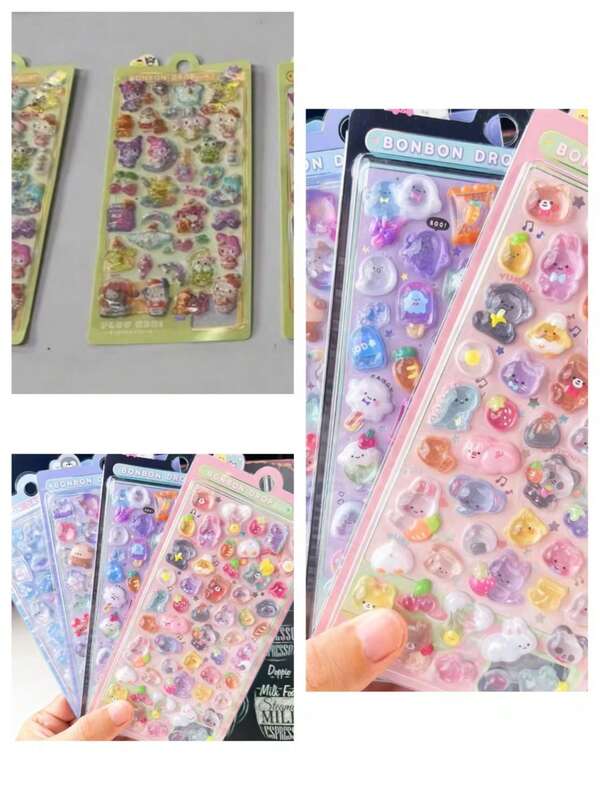 New Cartoon 3D Decorative Crystal Diamond Stickers, Cute Embossed Stickers For Girls (Random Style And Color)