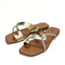 Women's Flat Slide Sandals Glitter Rhinestone Casual - Vàng - Xem 4
