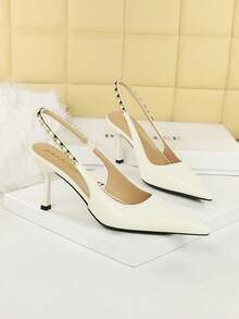 European And American Fashion Thin Heel Ankle Strap Pointed Toe Pumps, Elegant Ladies Sexy High Heels, Women's Party Shoes - White - View 4