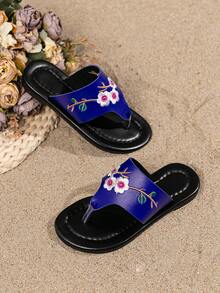 2025 New Slippers, Fashion Slippers, Bohemian Style Slippers, Soft Sole Wear-Resistant Casual Slippers, Slippers, Golden Buckle Slippers - Blue - View 4