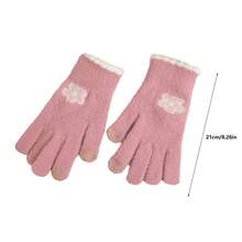 Guantes de invierno para mujer, cálidos, suaves, resistentes al viento, de punto, con flores en contraste de color, para pantalla táctil. - gris rosado pálido - Ver 6
