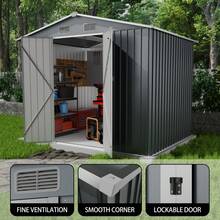 6x4FT Patio Outdoor Storage Shed With Double Sloping Roof Design, Rain And Sun Protection And Wind Protection, Lockable Door For Bicycles, Power Tools, Farm Tools And Other Sundries, Four Vents - Grey - View 4