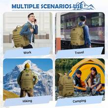 40L Tactical Backpack, Multi-Functional Military Hiking Camping Backpack, Waterproof, With 2 Side Water Bottle Pockets, Hunting Mountaineering Backpack, MOLLE System