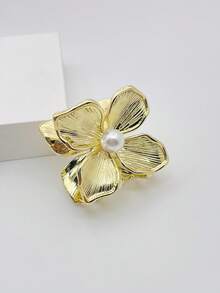 1pc Women's Zinc Alloy Gold Flower & Faux Pearl Batik Hair Clip, Suitable For Beach Resort, Daily Use, Great Gift For Women's Day Summer Hair Claws Claw Clips Hair Clips Hair Jaw Clip Hair Clamps Hair Clutch Hair Catcher Clip Fall Winter Hair Accessories For Women For Vacation Outfits Woman - Gold - View 3