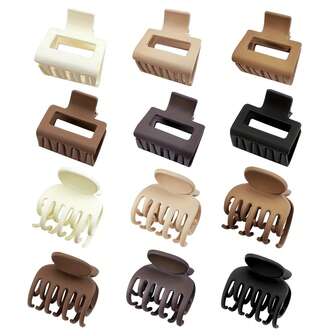 6/12 Peças Presilhas de Cabelo Retangulares Pequenas - Acabamento Fosco, Dentes em Duas Fileiras, Adequado para Cabelos Finos, Médios e Grossos, Fácil de Usar, Acessórios de Cabelo Estilosos para Mulheres