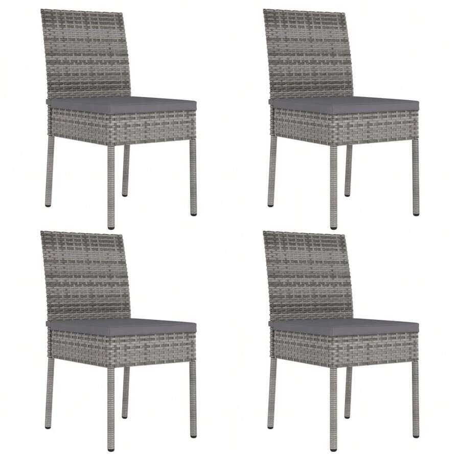 vidaXL 4 Stück Garten-Essstühle aus Poly Rattan in Grau - Grigio - Visualizzare 1