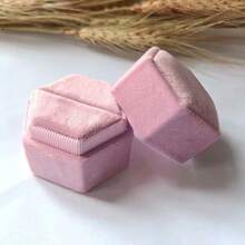 1 pieza Caja de anillo de terciopelo hexagonal personalizada, caja de anillo de boda y compromiso personalizada de una/dos ranuras, elegante caja de almacenamiento de anillos estilo retro, regalo de boda, regalo del Día de San Valentín - Multicolor - Ver 19