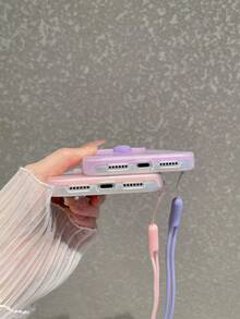 Funda de teléfono de 2 en 1 con color de macarrón, minimalista y linda con decoración de corazón pequeño, correa de silicona a juego desmontable, accesorio de fotografía, a prueba de golpes, antideslizante, resistente a los arañazos, compatible con Apple/ - Morado - Ver 10