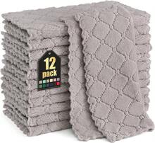 12 Pack Kitchen Dish Cloths (10 X 10 Inches, Cream Yellow), Super Soft And Absorbent Coral Velvet Dish Towels, Nonstick Oil Fast Drying Microfiber Cleaning Cloth, No Lint Household Dishcloths, 2025 - 灰色 - 查看 14