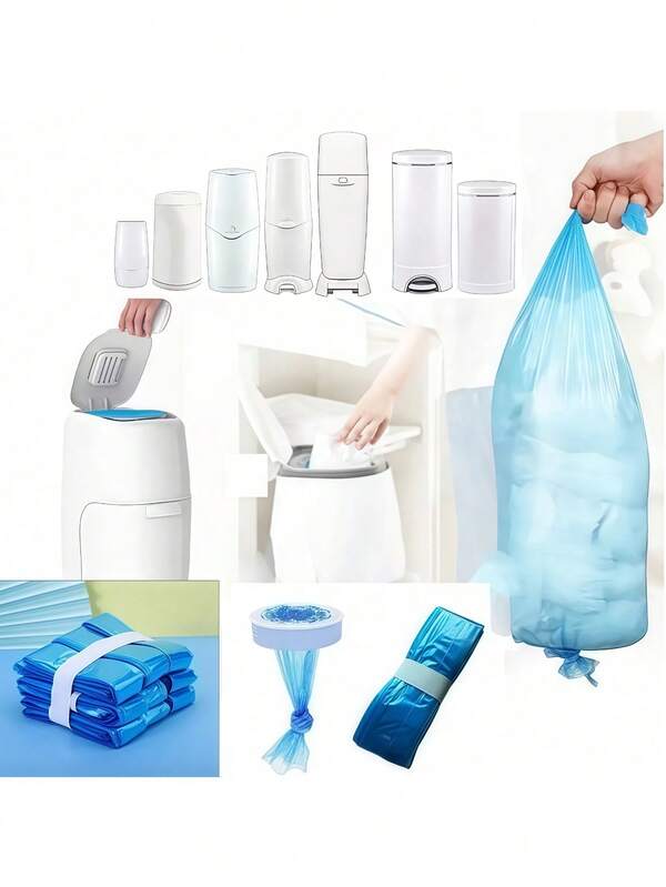 Pacote com 3 sacos descartáveis para fraldas Tommee Tippee/Angelcare/Genie, à prova de odores, design dobrável para fácil armazenamento, sacos de lixo desodorizantes para lixeira elástica para fraldas, sacos de reposição para balde de fraldas, 1 peça de comprimento aproximado de 44 cm