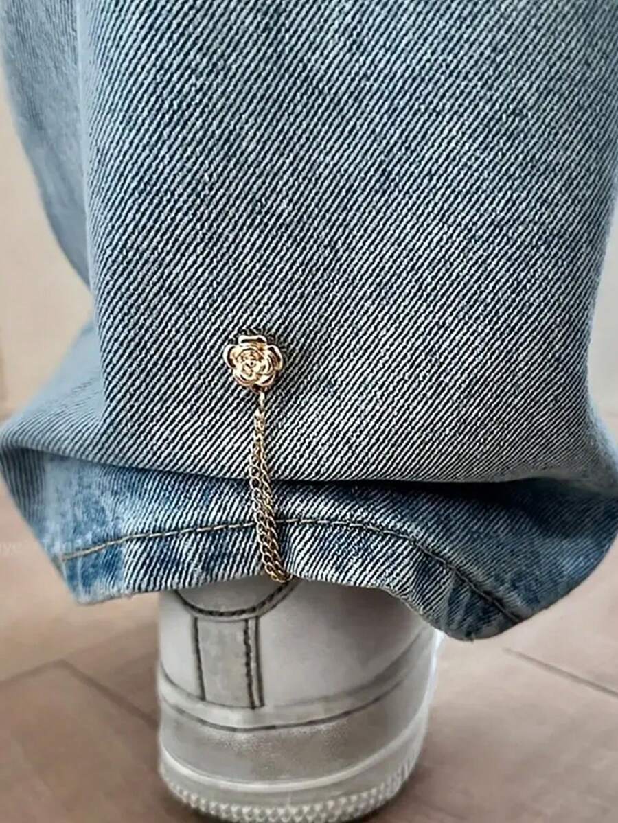 2 piezas Botones con forma de rosa para acortar las patas del pantalón, diseño de cierre con botón oculto para evitar que el pantalón se arrastre por el suelo, impermeable, portátil, duradero, adecuado para vaqueros y pantalones casuales - Multicolor - Ver 1