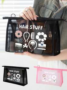 Mesh Cosmetic Bag With Hair Accessory Pattern, Multifunctional Cosmetic Pouch, For Clips, Headbands,Red Air Cushion Storage Portable Storage Bag, Makeup Bag, Skincare Bag, Travel Essentials, Dormitory Supplies, Bathroom Storage, Jewelry Storage, Lip Oil And Cosmetics Storage Bag School Supplies Pouch ,Make Up Bag Holiday Essentials, Makeup Storage,Wedding Bride Gifts, Mother Gifts, Birthday Gifts, Gifts For Friends And Teachers