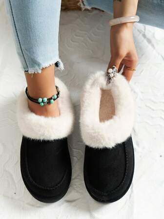 Women's Fashion Plush Warm Minimalist Solid Color Indoor Outdoor Travel Vacation Home Slippers