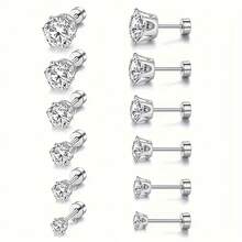 6 đôi bông tai bằng thép không gỉ mạ vàng 18K CZ, Phụ kiện tai nữ đơn giản và phong cách, lý tưởng cho những dịp lễ hội. - Bánh tròn xoắn sáu móng - Xem 10