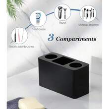 Toothbrush Holder, 3 Slots Electric Toothbrush And Toothpaste Holder, Resin Bathroom Countertop Storage Bathroom Accessories Toothbrush Stand For Vanity Counter Organizer Caddy - Black{Inchsize_nameinch:Inch3Slotsinch,Inchcolor_nameinch:InchBlackinch} - Đen - Xem 3